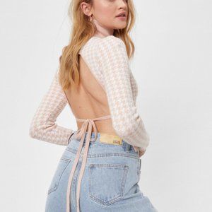 Nasty Gal Pink Houndstooth Backless Turtleneck Top
